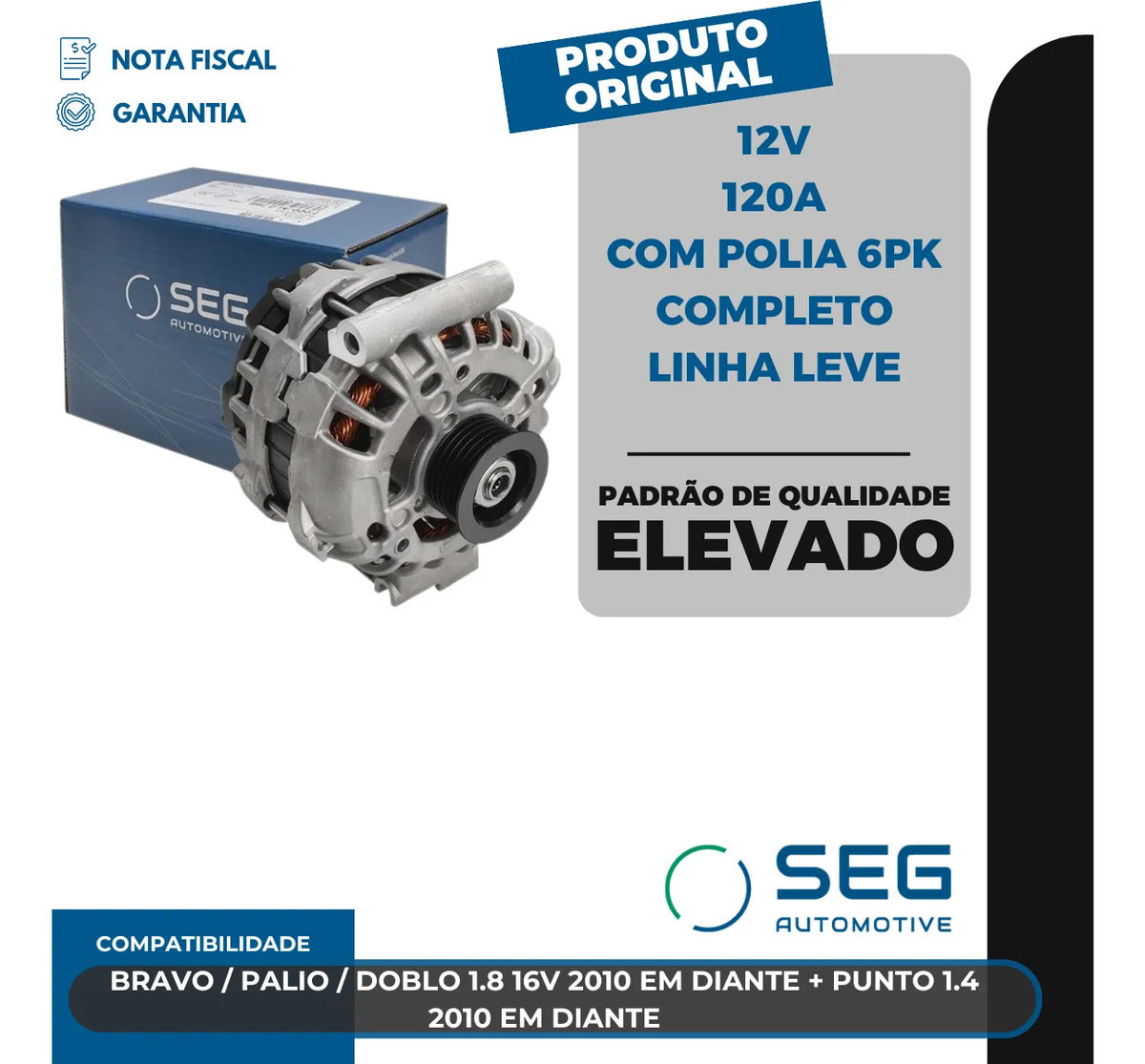 Alternador Bravo Palio Doblo Punto 120a 12v 10 Em Diante