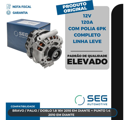Alternador Bravo Palio Doblo Punto 120a 12v 10 Em Diante