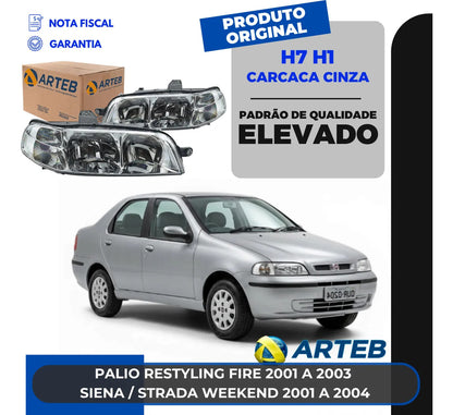 Farol Fiat Siena 2001 2002 2003 2004 Carcaça Cinza Arteb