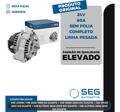 Alternador Mb Ls1938 Actros 24v 80a 1998 A 2005 Sem Polia