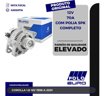 Alternador Corolla 1.8 16v 1996 A 2001 12v 70a Com Polia 5pk