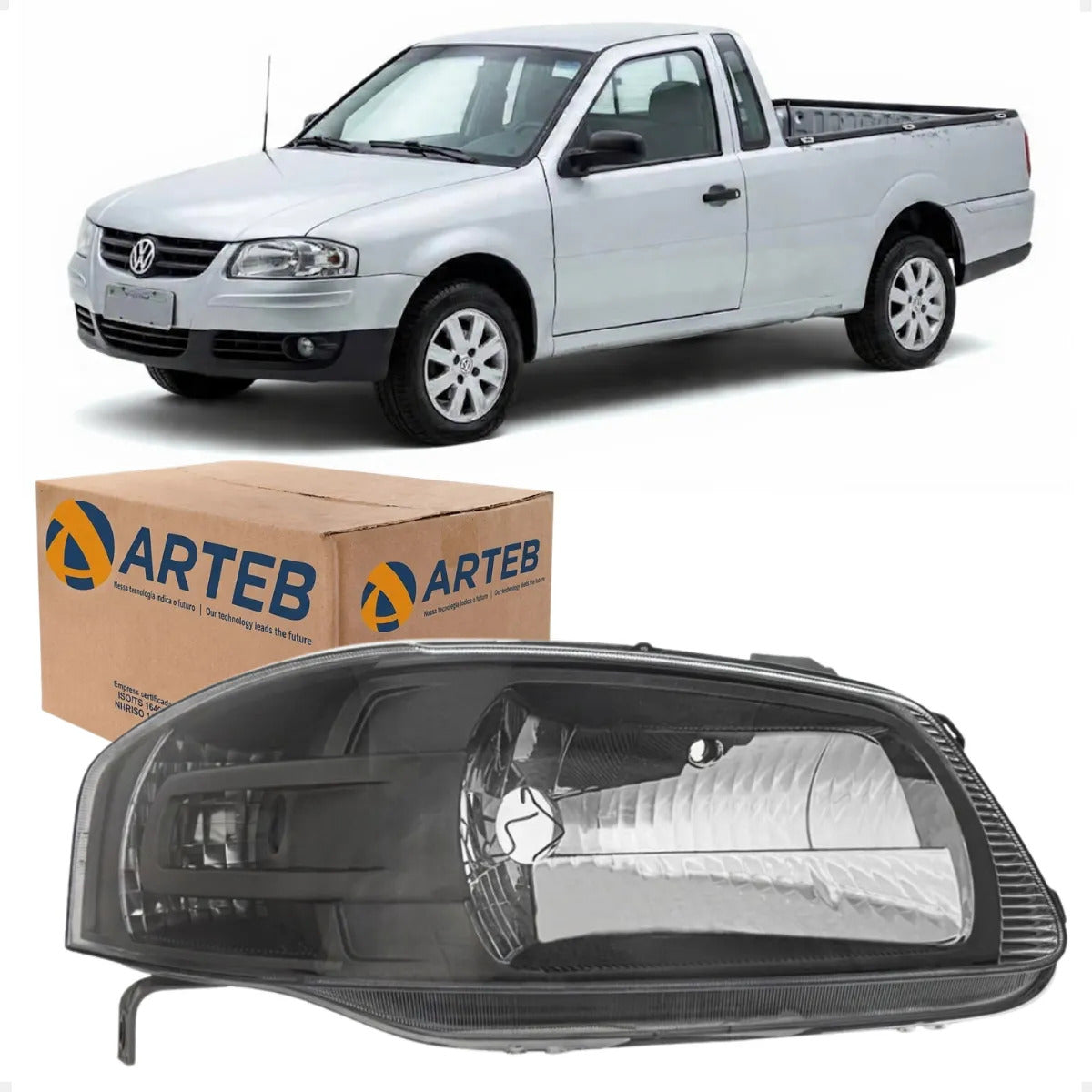 Farol Vw Gol Saveiro G4 2005 Diante Máscara Cinza Arteb