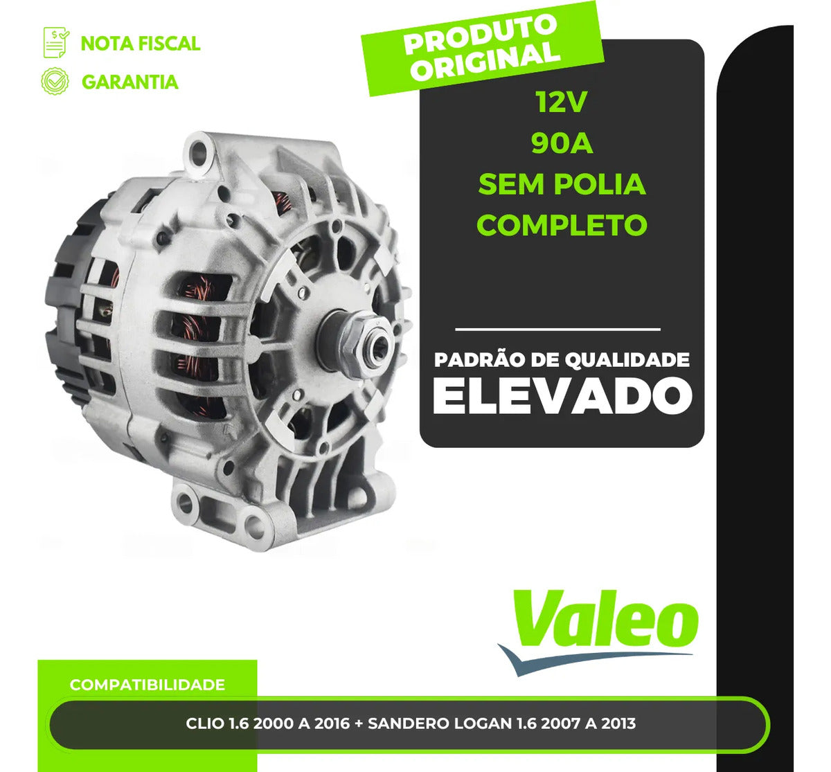 Alternador Valeo Va439431 Livina 12v 90a Sem Polia Completo