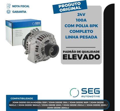 Alternador Escavadeira John Deere 24v 100a 130g 210glc