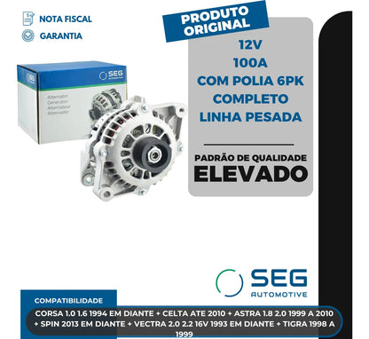 Alternador Corsa Celta Astra 1.0 1.6 12v 100a Com Polia 6pk