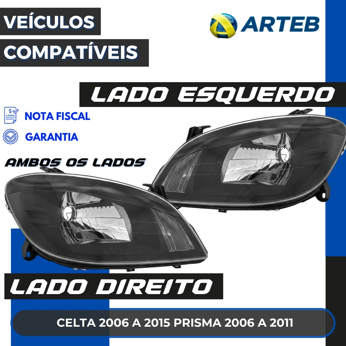 Farol Prisma Celta 2006 07 08 09 10 2011 Máscara Negra Arteb