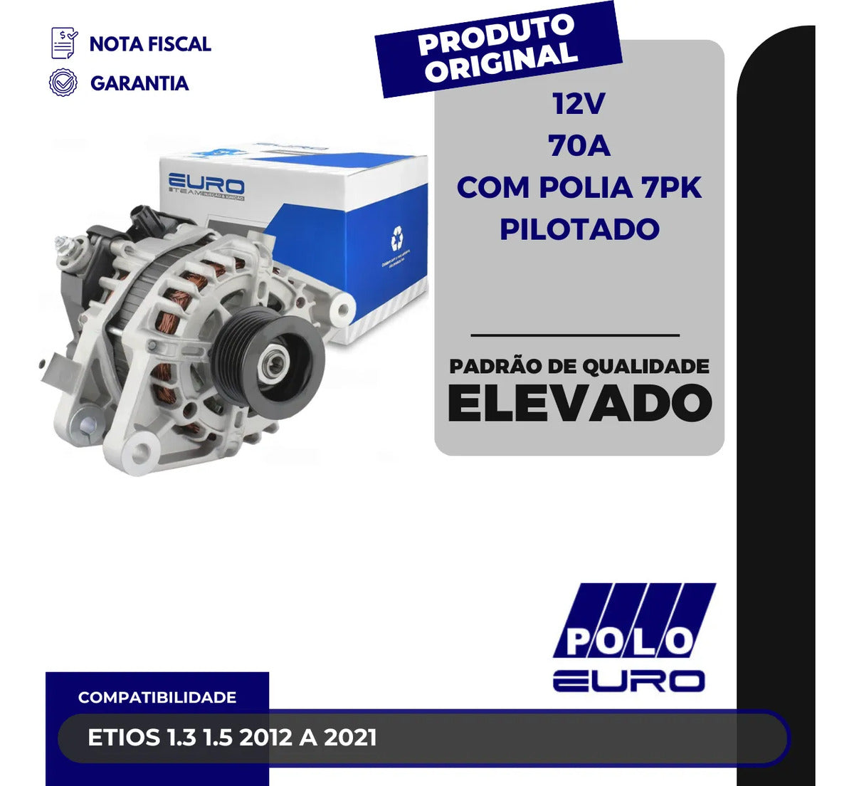 Alternador Etios 1.3 1.5 2012 A 2021 12v 70a Com Polia 7pk