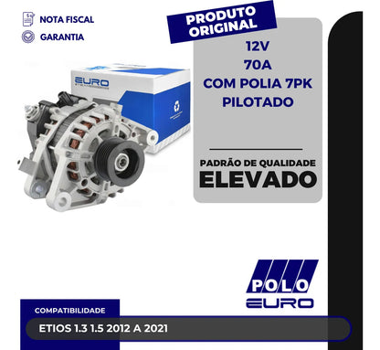 Alternador Etios 1.3 1.5 2012 A 2021 12v 70a Com Polia 7pk