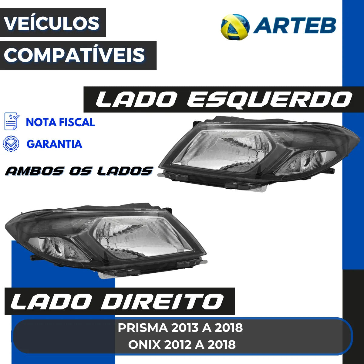 Farol Máscara Negra Prisma 2013 14 15 16 17 18 2019 Arteb