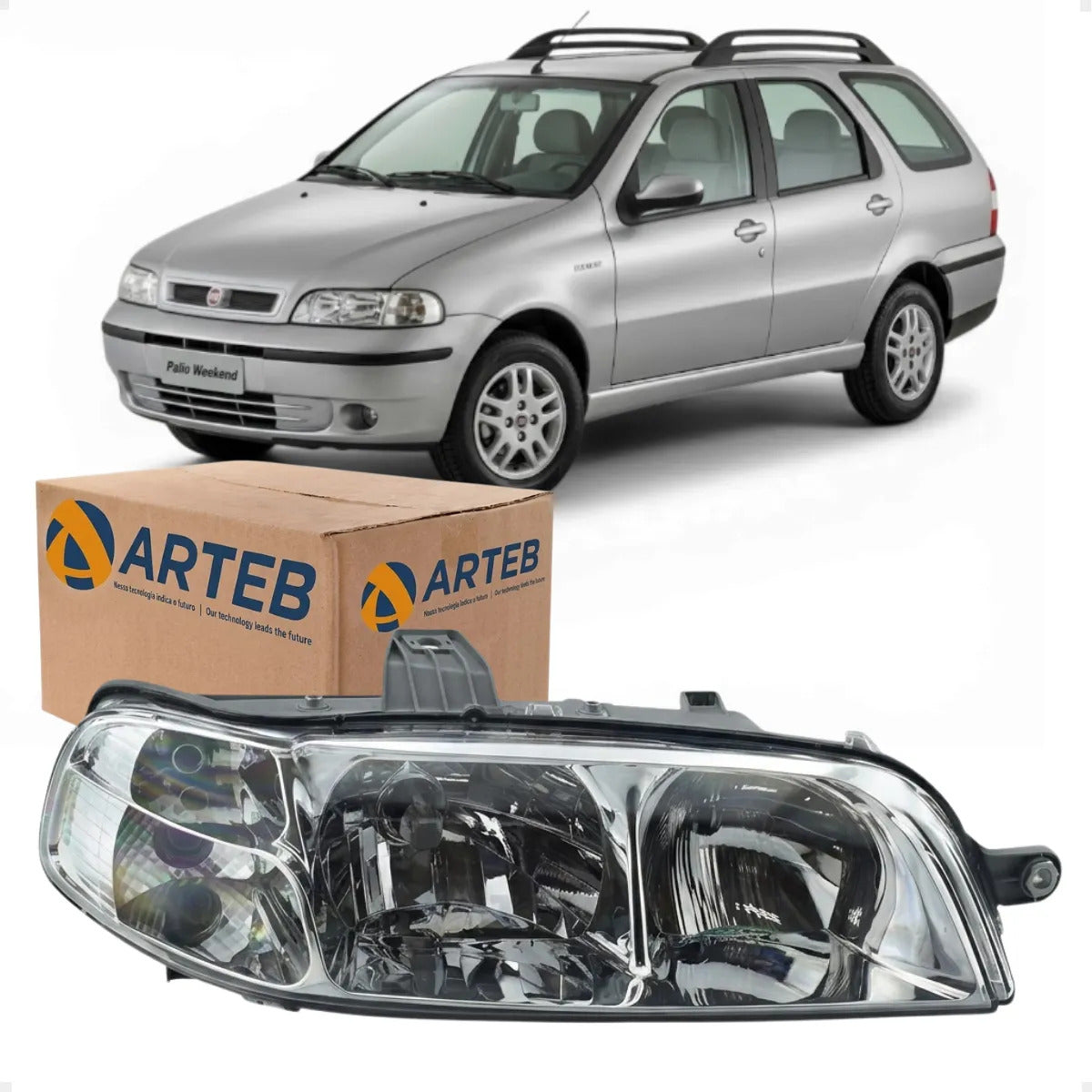 Farol Fiat Strada Weekend 2001 A 2004 Carcaça Cinza Arteb