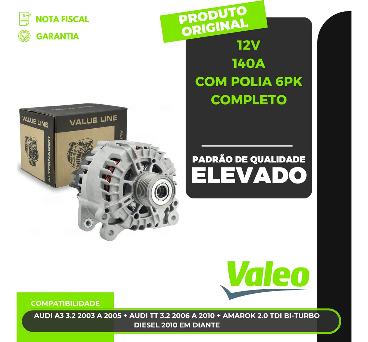 Alternador Audi-a3 2003 2004 2005 12v 140a Com Polia 6pk