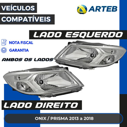 Farol Cromado Onix Prisma 2013 2014 2015 2016 17 2018 Arteb