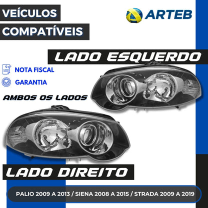 Farol Strada 10 A 17 Máscar Negra Moldur Cromada Duplo Arteb