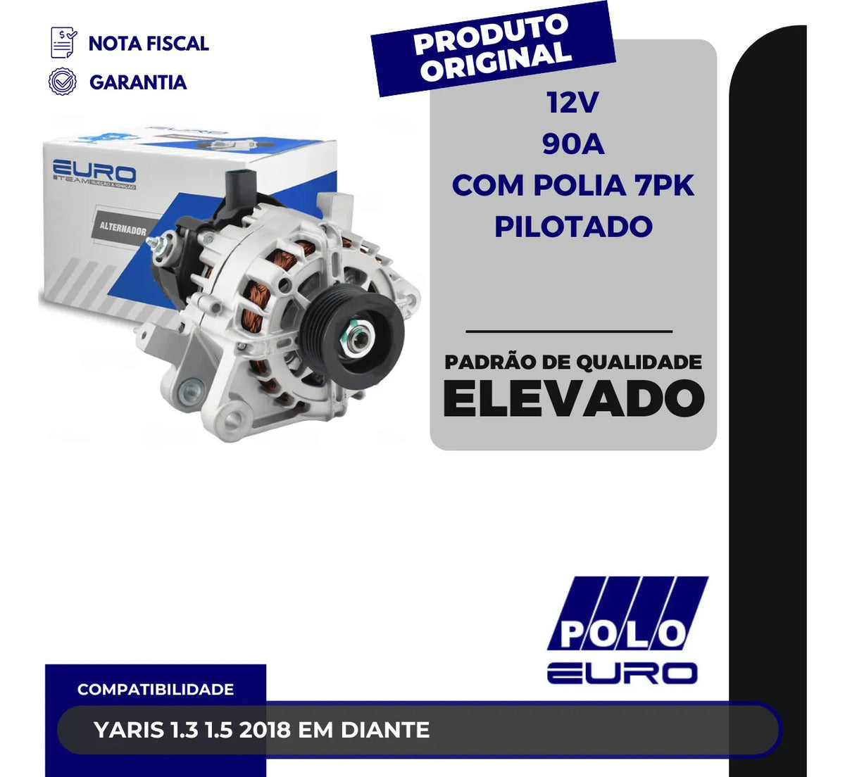 Alternador Yaris 1.3 1.5 2018 Em Diante 12v 90a Com Polia