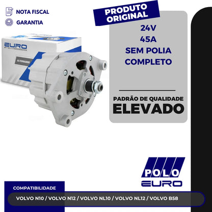 Alternador Volvo N10 N12 Nl10 Nl12 B58 24v 45a Sem Polia