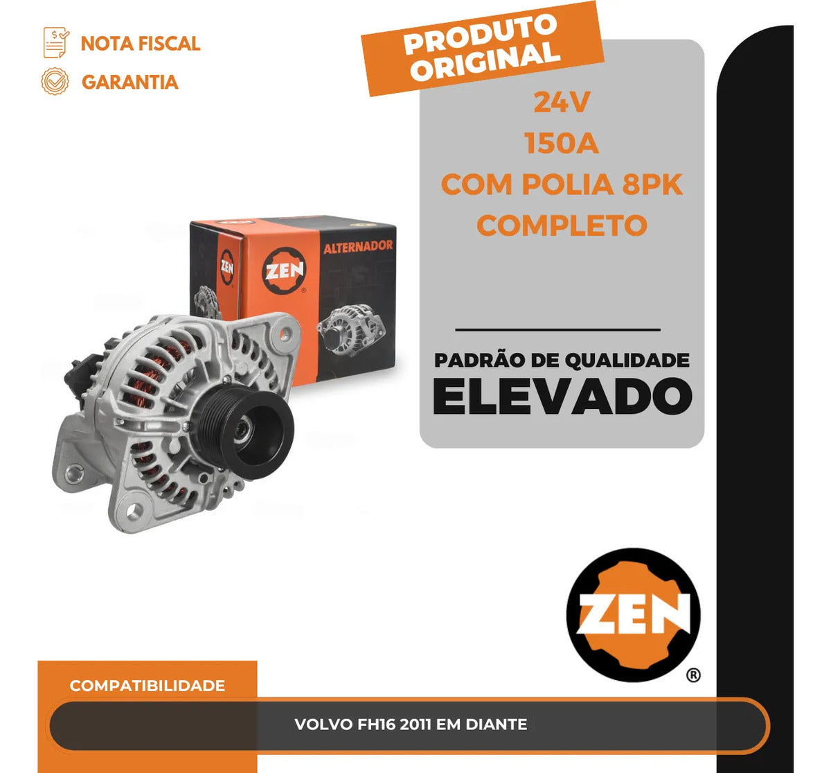 Alternador Volvo Fh16 2011 Em Diante 24v 150a Com Polia 8pk
