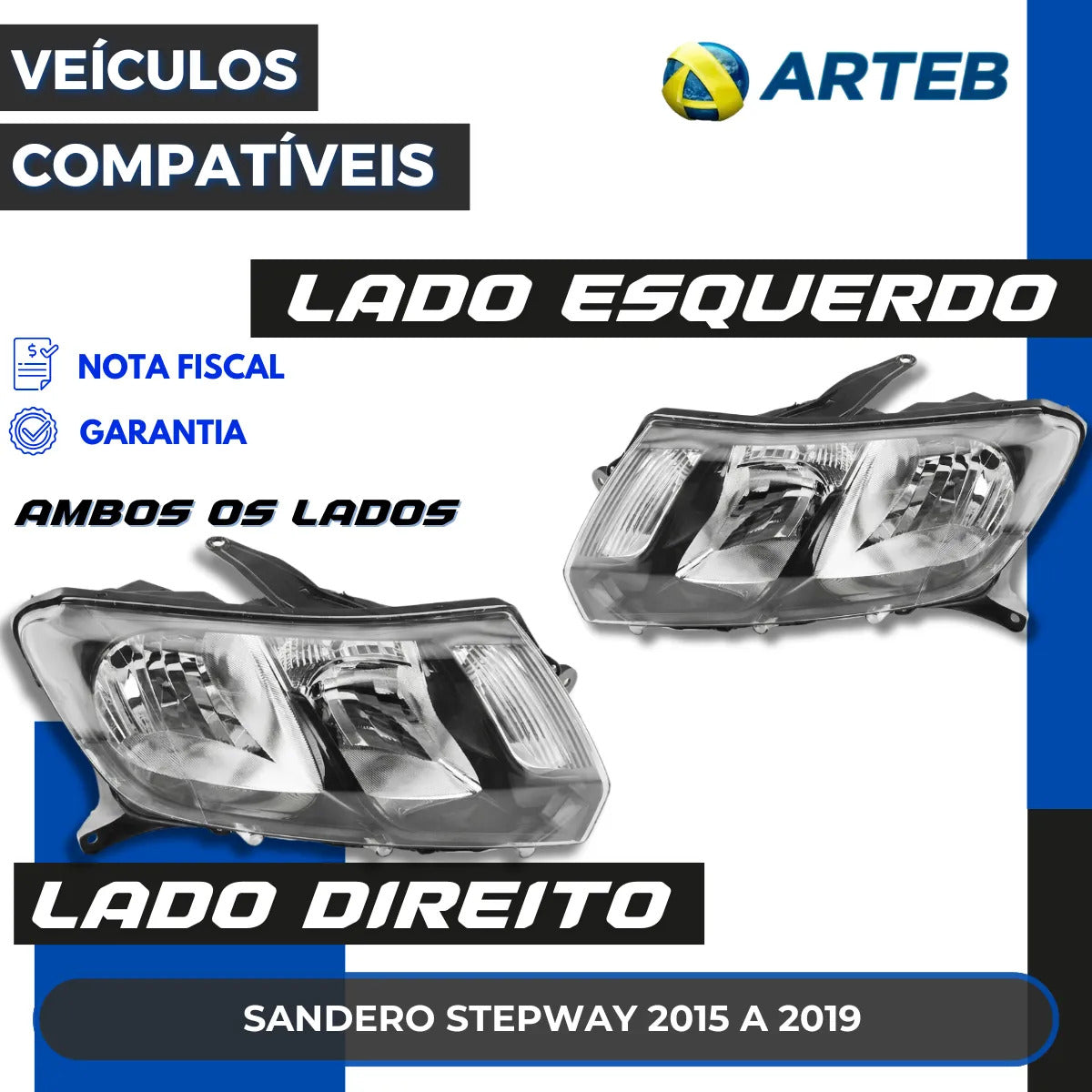 Farol Sandero Stepway 2014 A 2019 Máscara Negra Arteb