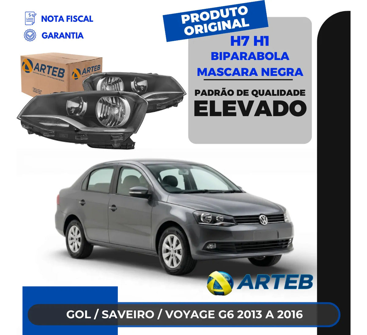Farol Máscara Negra Foco Duplo Voyage G6 2013 A 2016 Arteb