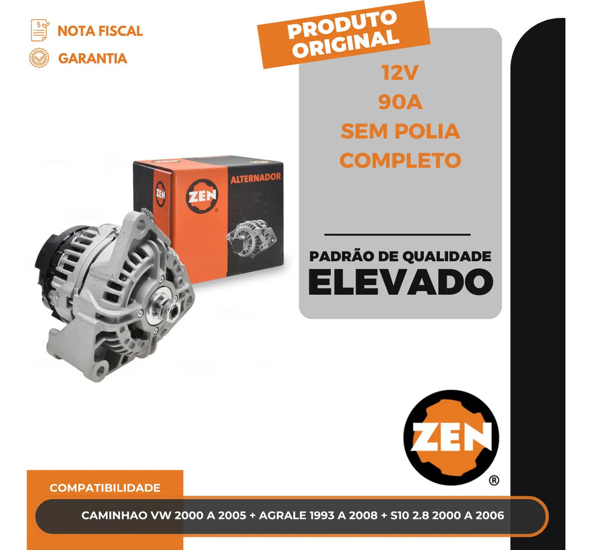 Alternador Vw Agrale S10 2.8 1993 A 2008 12v 90a Sem Polia