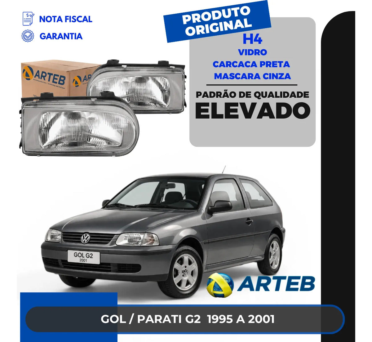 Farol Vw Gol Parati Saveiro G2 1995/2001 Máscara Cinza Arteb