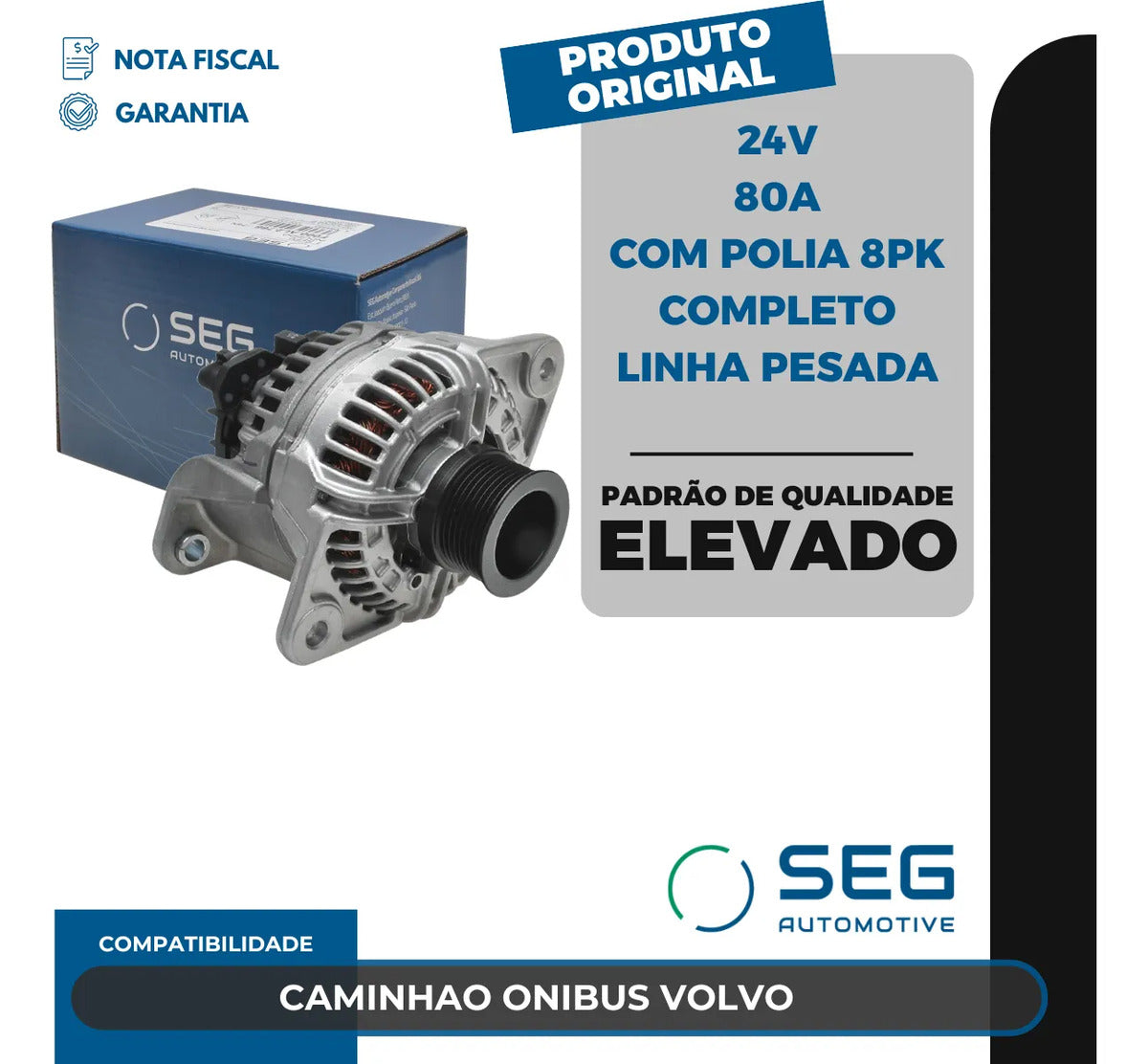 Alternador Caminhão Ônibus Volvo 24v 80a 8pk Com Polia 8pk