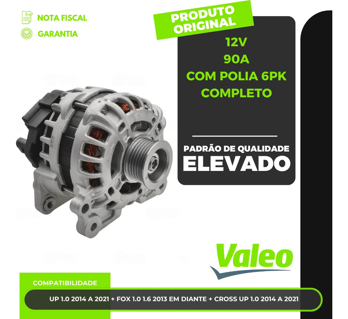 Alternador Up 1.0 2014 A 2021 12v 90a Completo Valeo