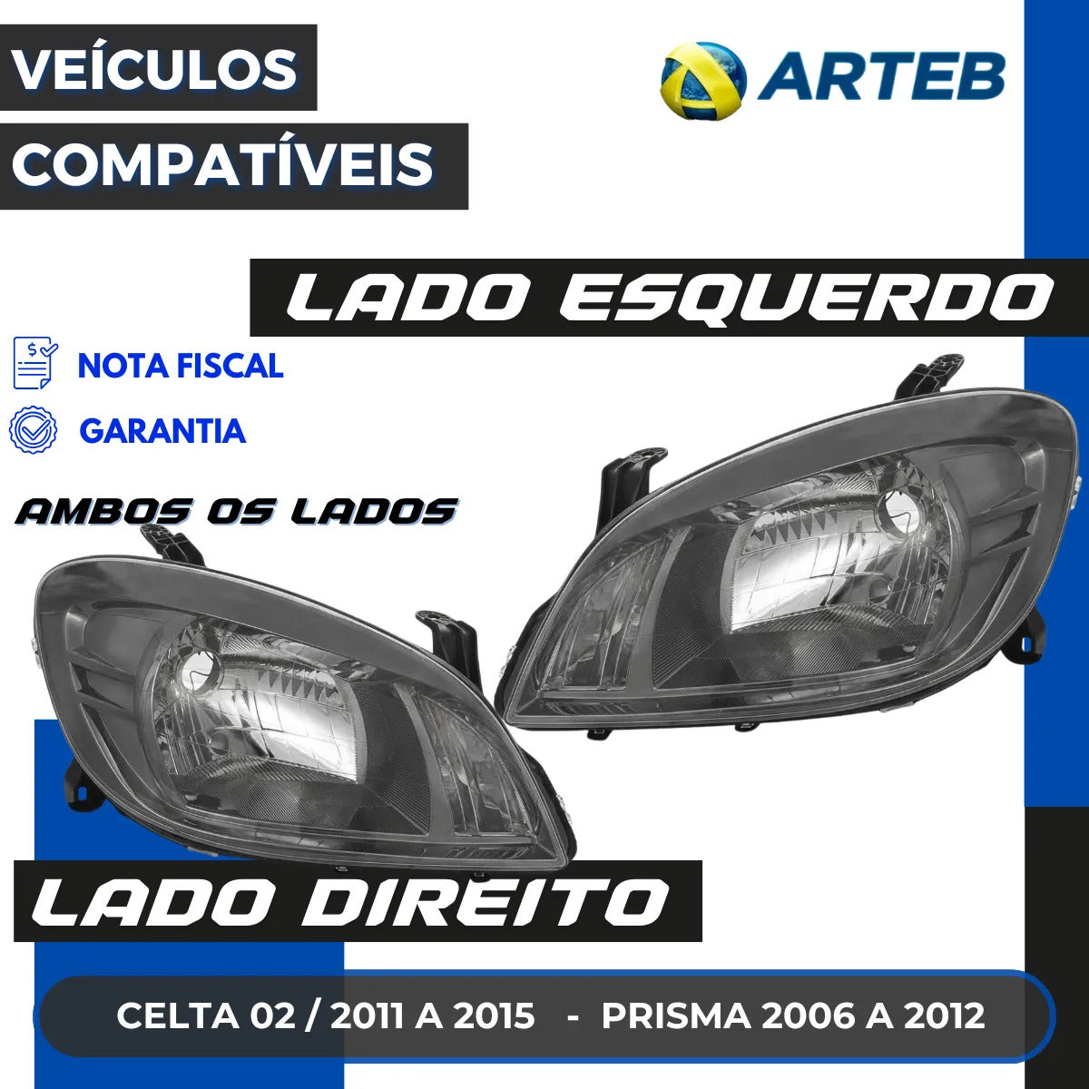 Farol Celta / Prisma 20086 A 2012 Máscara Dark Chrome Arteb