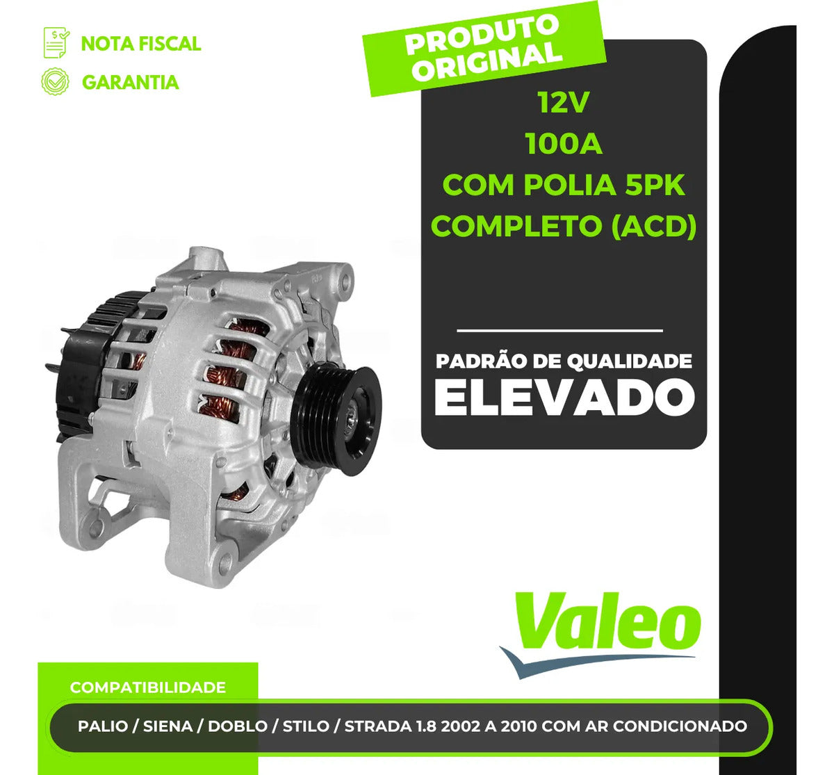Alternador Palio Siena Doblo Strada 1.8 Com Ar 12v 100a 5pk