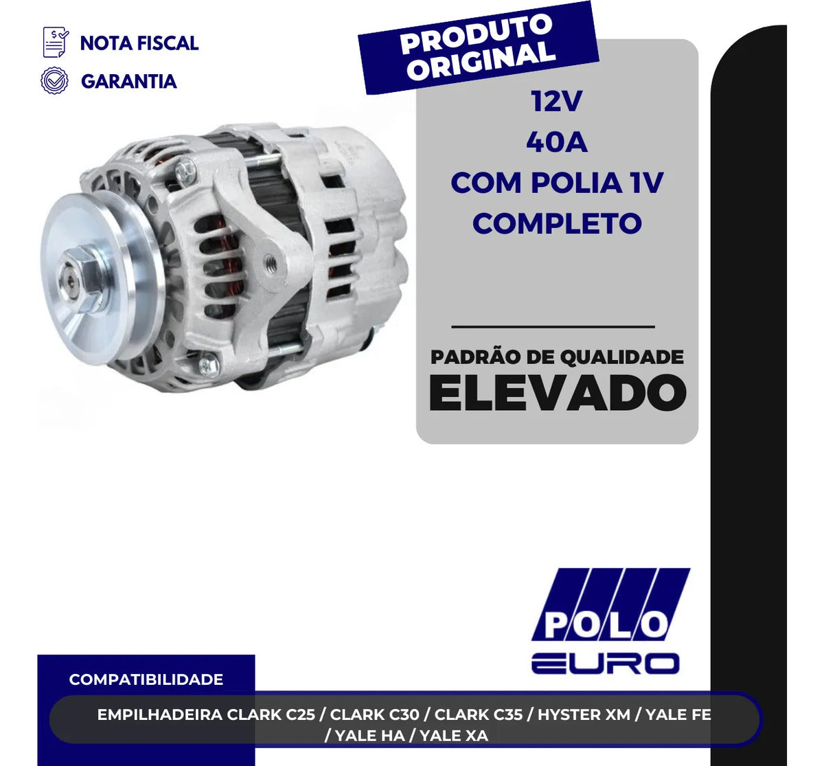 Alternador Clark C25 C30 C35 Hyster Xm Yale Fe Ha Xa 12v 40a
