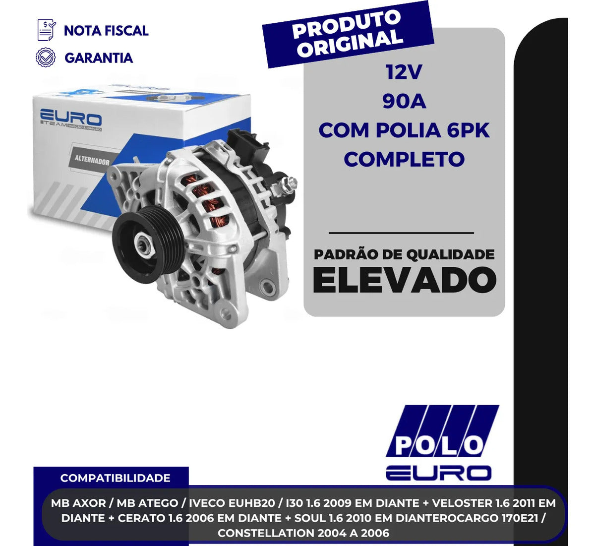 Alternador Hb20 I30 Veloster Cerato Soul 1.6 12v 90a 6pk