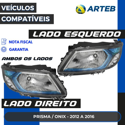 Farol Gm Onix Prisma 2012 13 14 15 2016 Máscara Azul Arteb