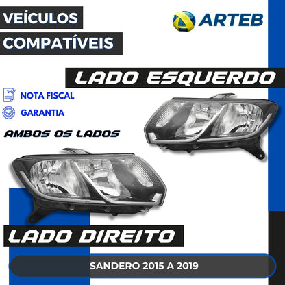 Farol Arteb Foco Duplo Másc Negra Logan Sandero 14 A 19 H7