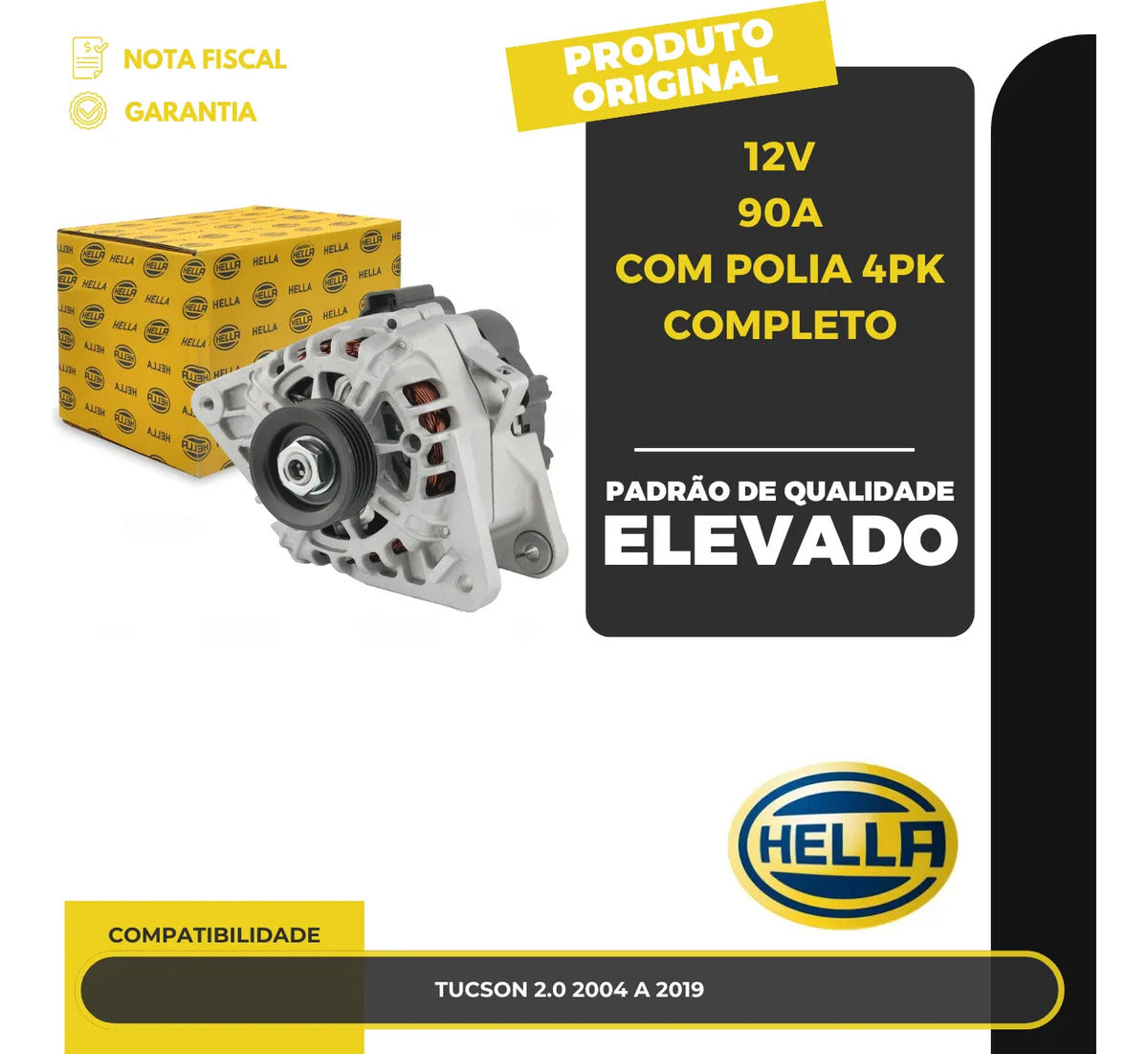 Alternador Tucson 2.0 2004 A 2019 12v90a Com Polia 4pk