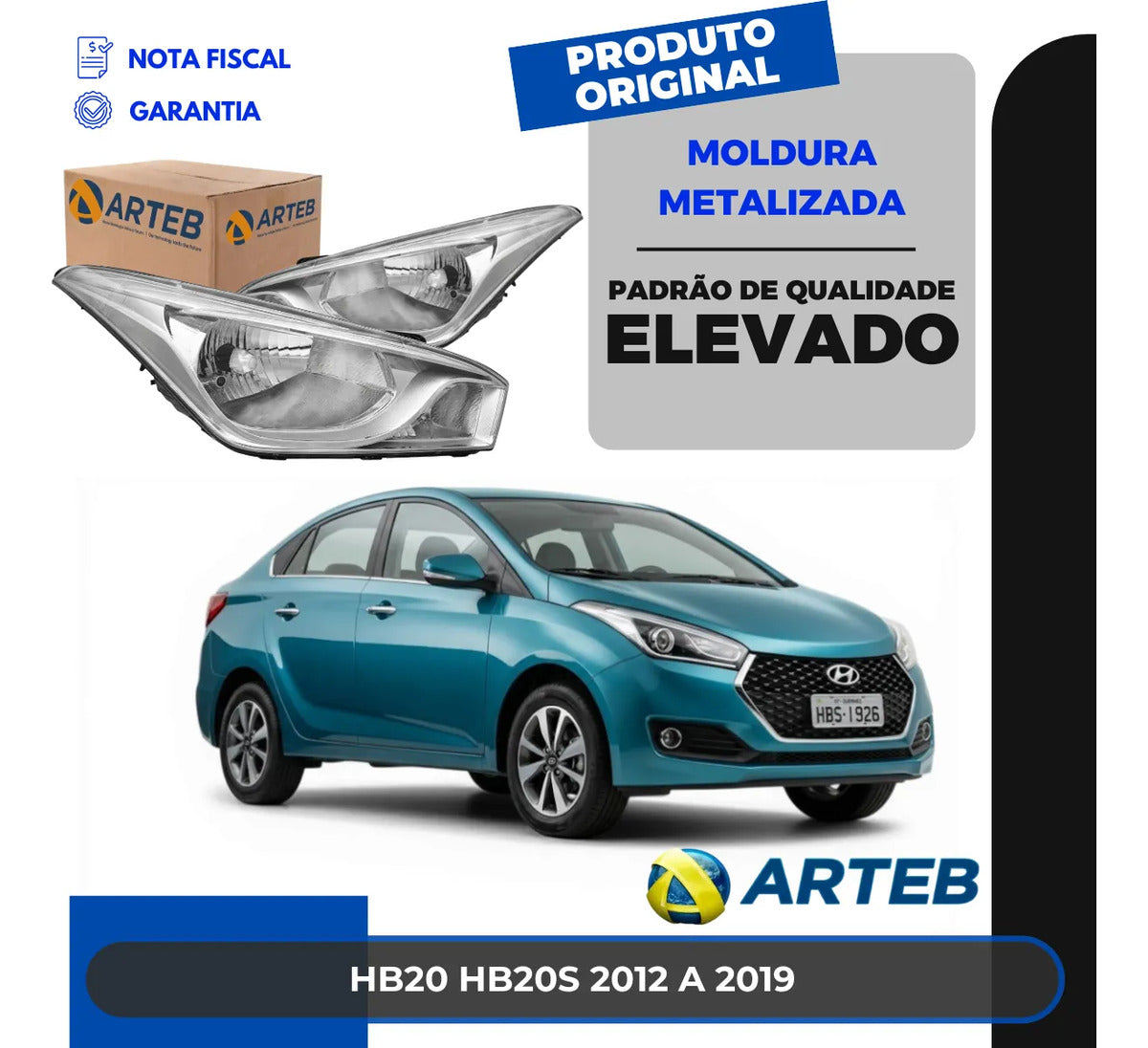 Farol Moldura Metalizada Hb20 Hb20s 2012 A 2019 Arteb