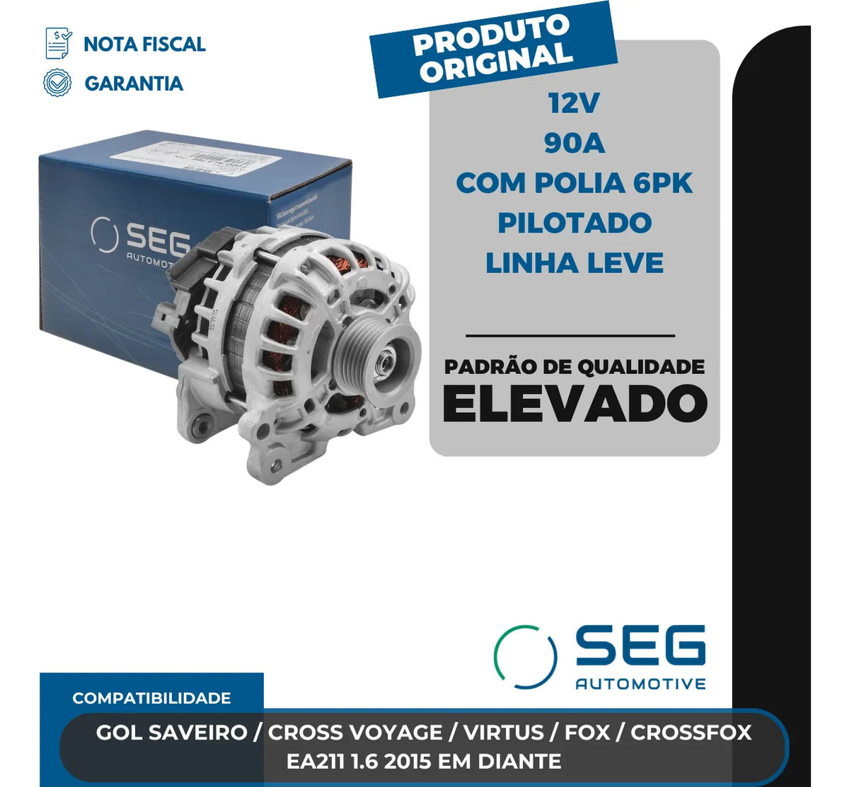 Alternador Gol Voyage Fox Virtus 1.6 90a 2015 Com Polia 6pk