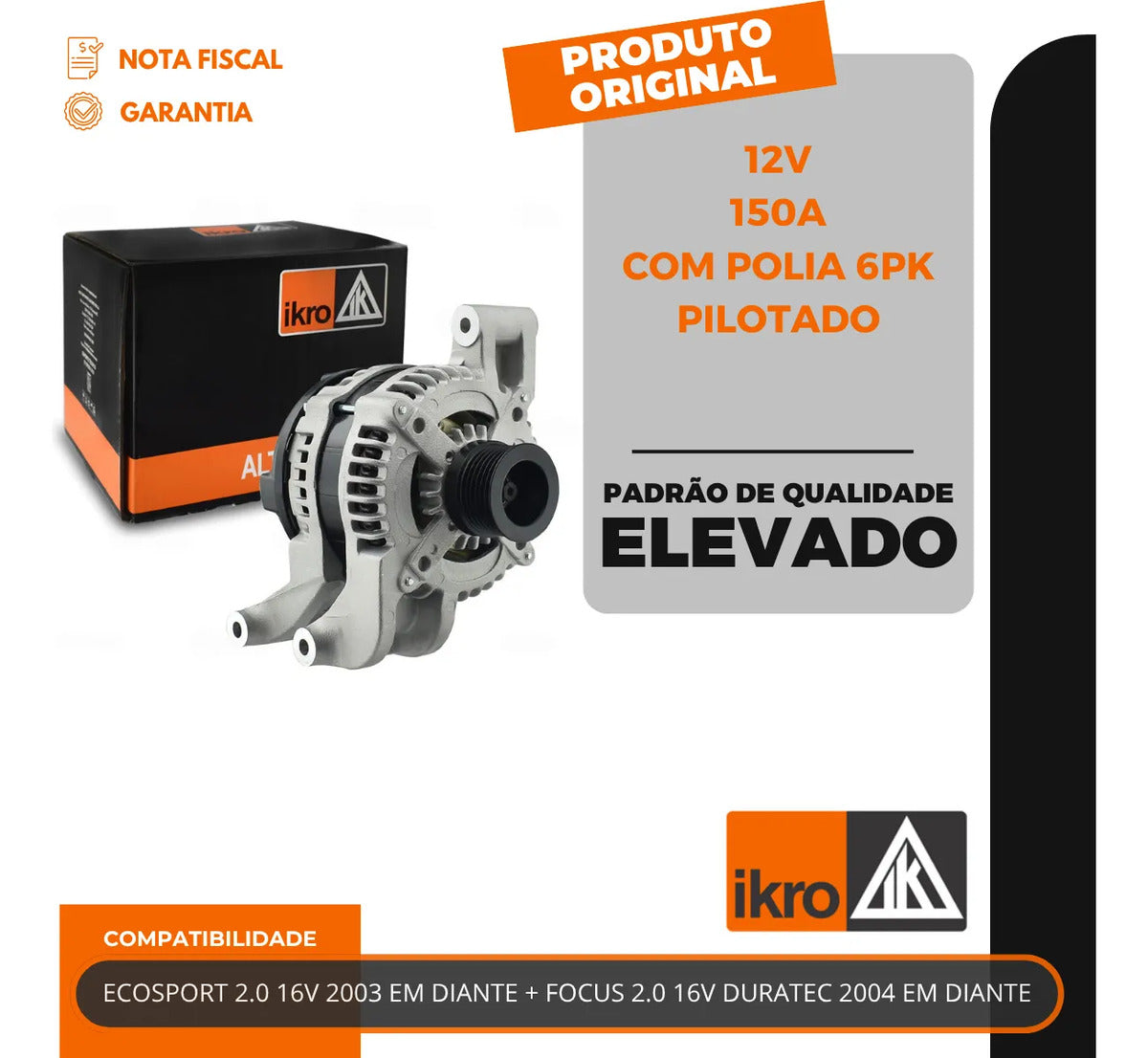Alternador Ecosport Focus 2.0 150a 12v Com Polia 6pk