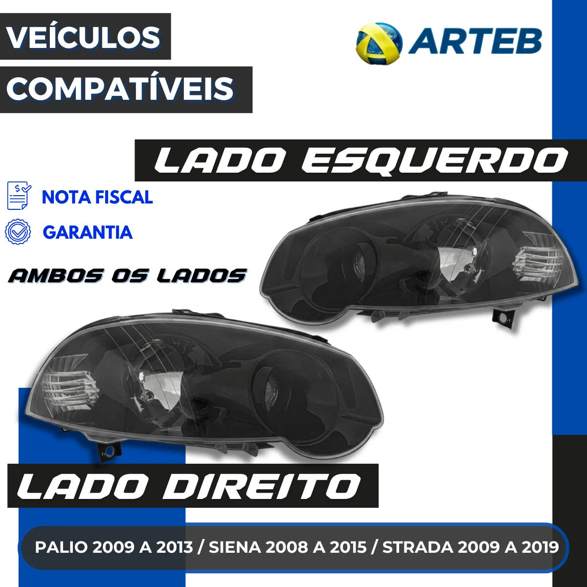 Farol Strada 2010 A 2017 Máscara Negra Moldura Preta Arteb