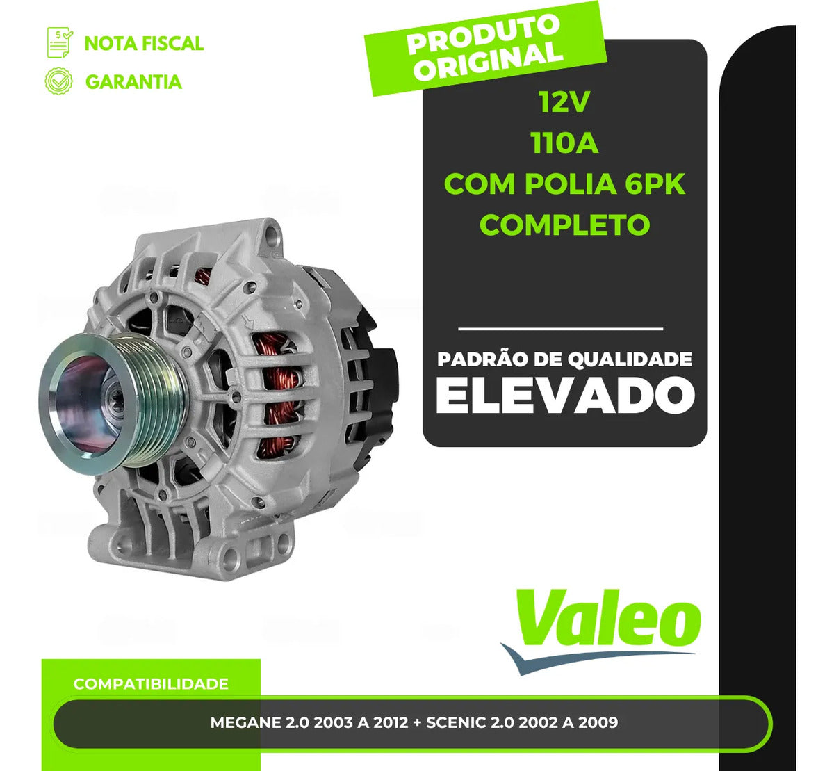 Alternador Megane Scenic 2.0 2002 A 2012 12v 110a Completo