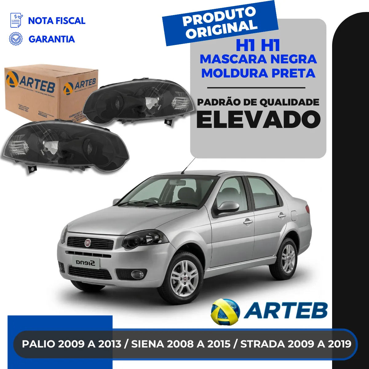 Farol Siena 2008 A 2012 Máscara Negra Moldura Preta Arteb