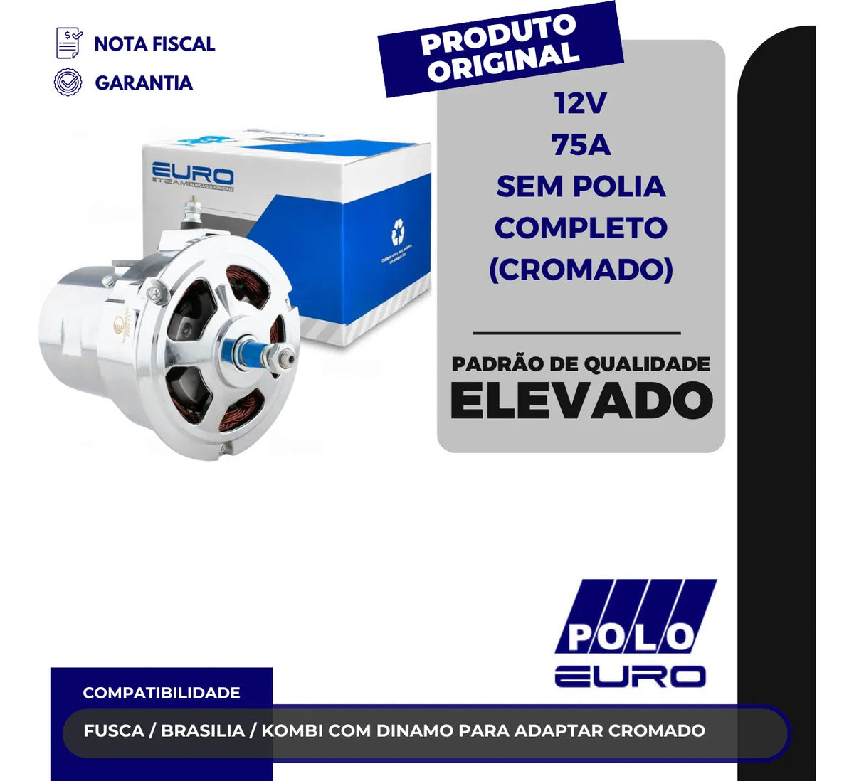 Alternador Fusca Brasília Kombi Adaptação Cromado 12v 75a