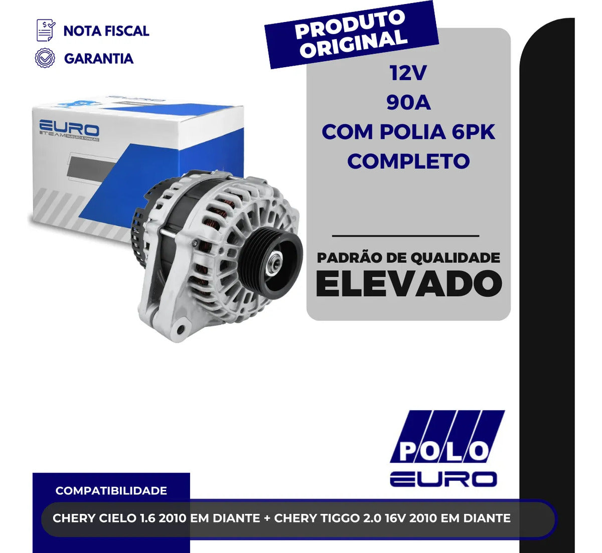 Alternador Chery Cielo 1.6 Tiggo 2.0  12v 90acom Polia 6pk