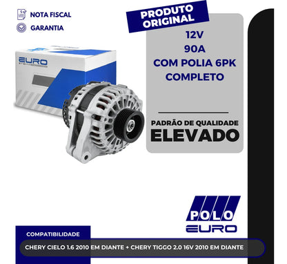 Alternador Chery Cielo 1.6 Tiggo 2.0  12v 90acom Polia 6pk