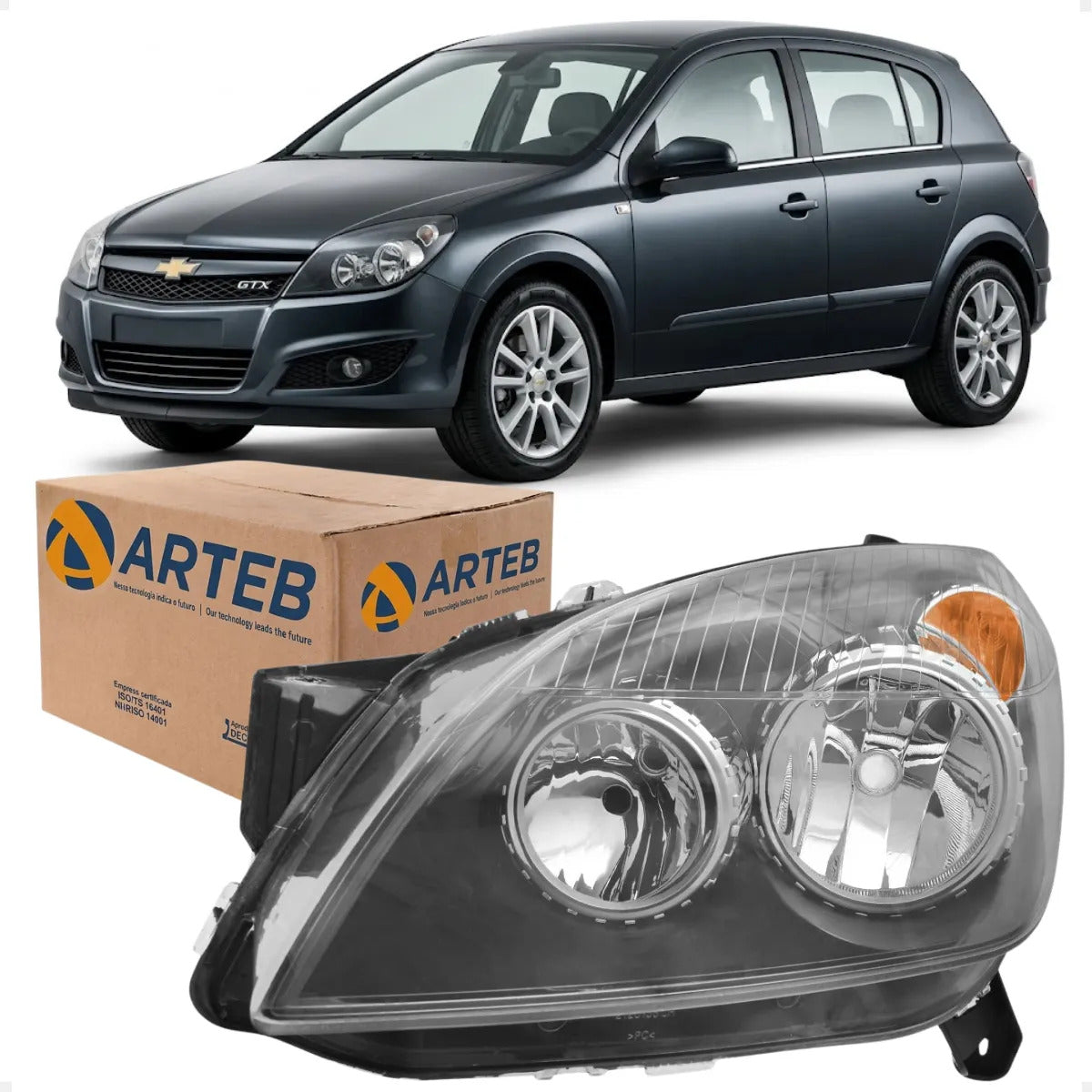 Farol Vectra Gtx 07 A 08 Máscara Negr Regulagem Manual Arteb