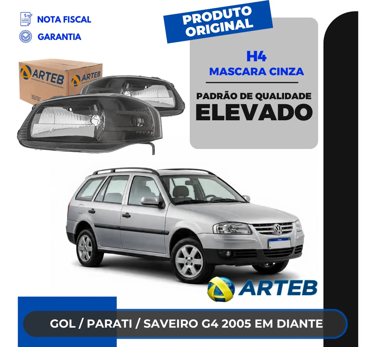 Farol Vw Gol Parati G4 2005 Diante Máscara Cinza Arteb