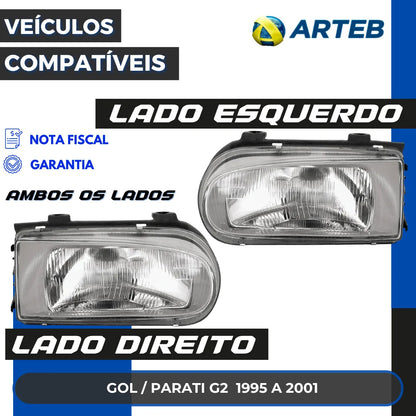 Farol Vw Gol Parati Saveiro G2 1995/2001 Máscar Cinza Arteb