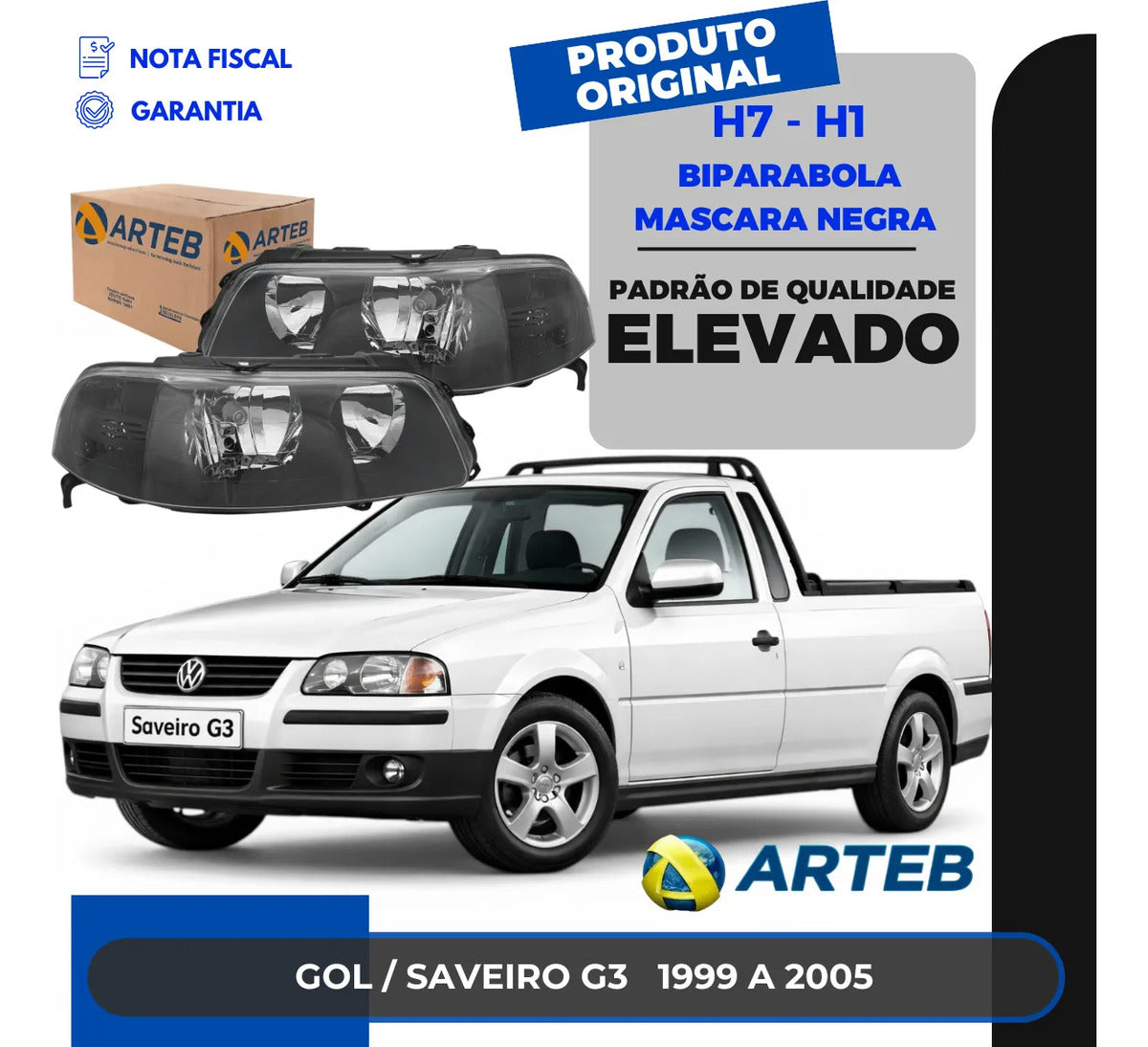 Farol Vw Gol Saveiro G3 1999 A 2005 Máscara Negra Arteb