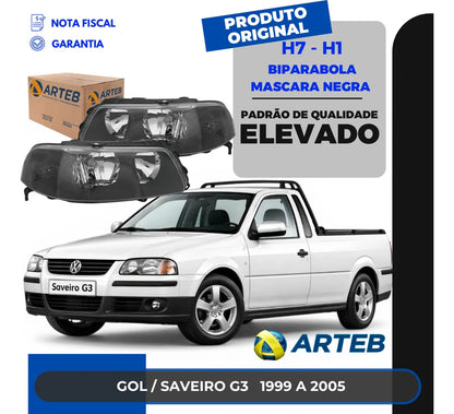 Farol Vw Gol Saveiro G3 1999 A 2005 Máscara Negra Arteb