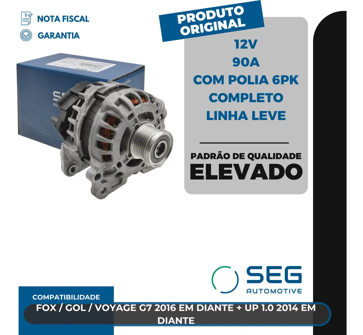 Alternador Fox Gol Voyage Up 1.0 12v 90a G7 Com Polia 6pk