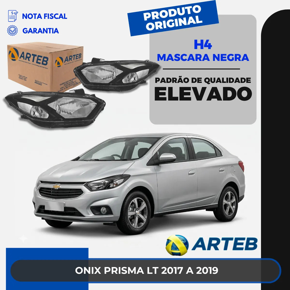 Farol Para Gm Onix Prisma Lt 2017 A 2019 Máscara Negra Arteb