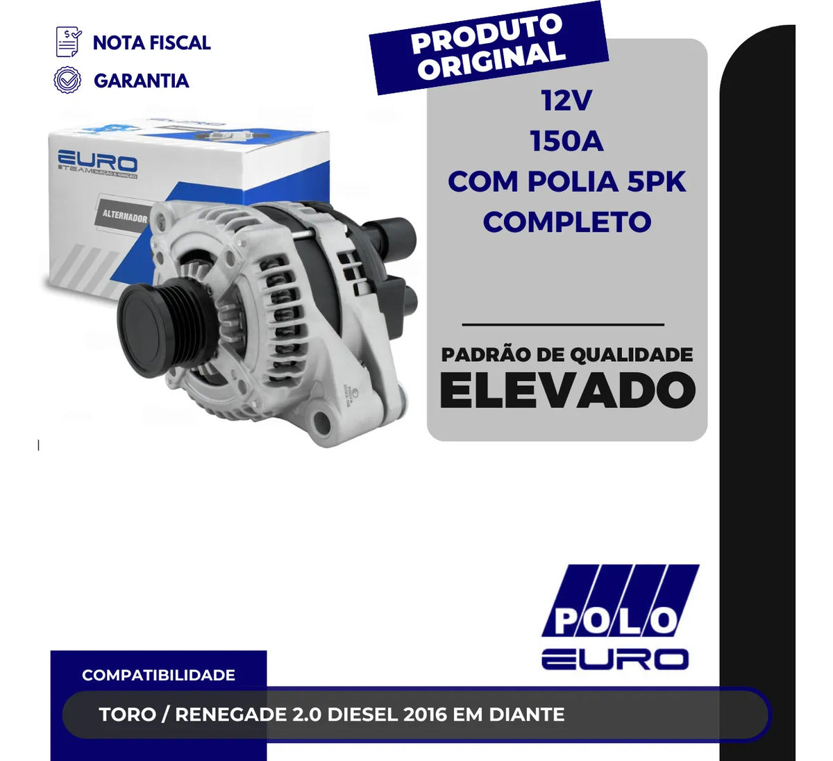 Alternador Toro Renegade 2.0 Diesel 2016 Em Diante 12v 150a